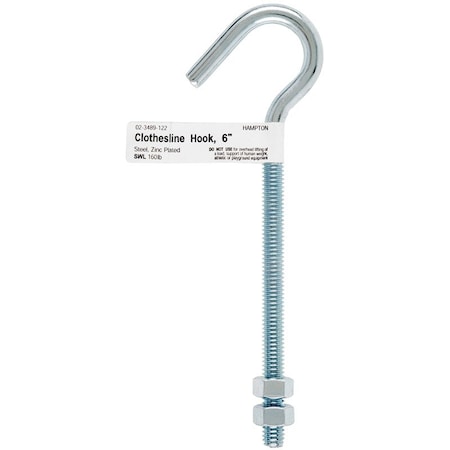 Hampton Hampton Medium Zinc-Plated Silver Steel 6 in. L Clothesline Bolt Hook 160 lb 1 pk 02-3489-122